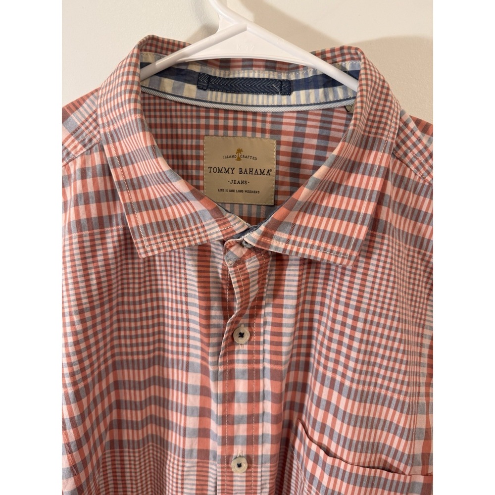 Tommy Bahama Jeans Mens Button Down Shirt Plaid Size Xl Flip Cuffs